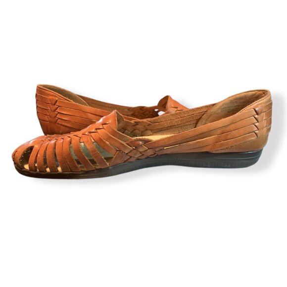 Women’s Tabacco Leather Woven Huarache Style Sandals Sz 10N Boho Festival Y2K - Picture 9 of 12